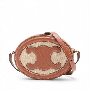 Celine Oval Cuir Triomphe Leather Canvas Shoulder Bag Brown